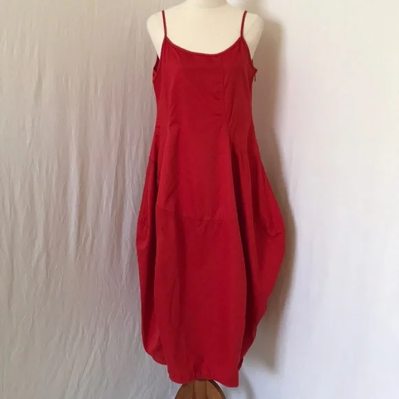 WOMENS S red sundress balloon skirt midi dress - Picture 1 of 16